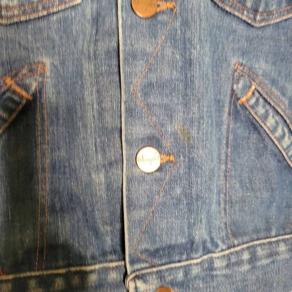 Vintage‎ Retro Kids Wrangler No Fault Denim Jacket Blue Sanforized Western USA
